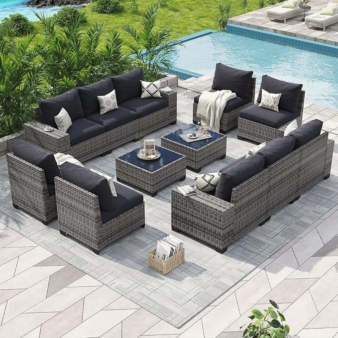 Aoxun Patio Furniture Set, Widen Armrests Wicker Outdoor Sectional by Aoxun