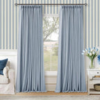 120 Inch 100% Blackout Pinch Pleated Linen Curtains Light Blue by Twodrapes