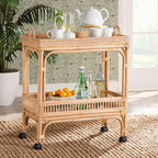 Bali & pari Lombok Modern Bohemian Natural Rattan 2-Tier Wine Cart - Image 8