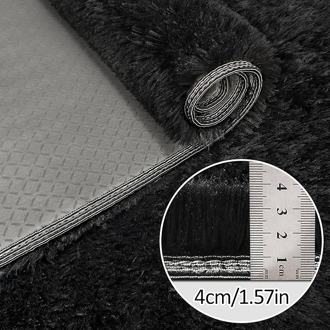 2x10 Bedside Area Rugs for Bedroom Soft Fluffy Shag Black Rug for Hallway - Image 5