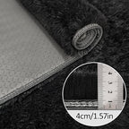 3x10 Bedside Area Rugs for Bedroom Soft Fluffy Shag Black Rug for Hallway - Image 5
