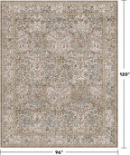 Vintage Moss Green Living Room Rug, Neutral Taupe 8x10 Washable Area Rugs - Image 2