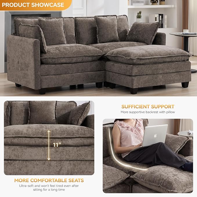 76'' Cloud Deep Seat Loveseat Sofa, Upholstered Chenille Modular 2-Seats - Image 3
