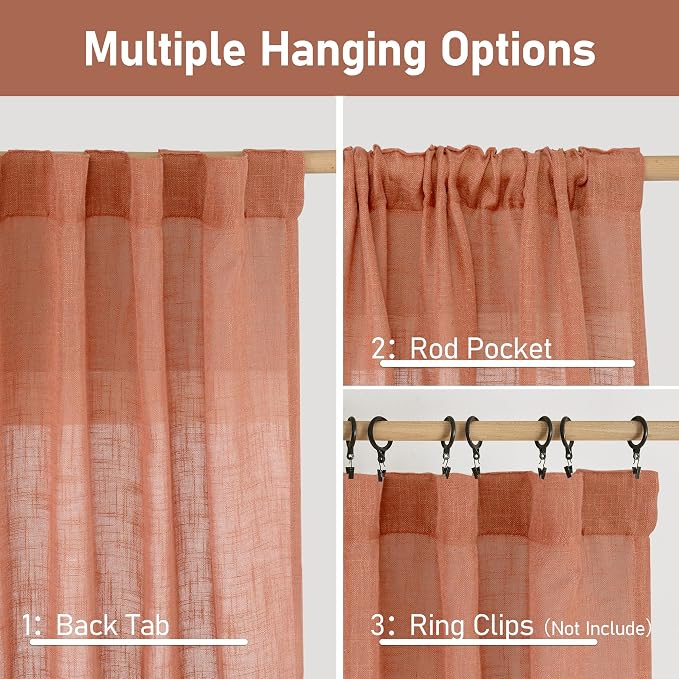 Terracotta Linen Curtains 90 Inch - Image 3