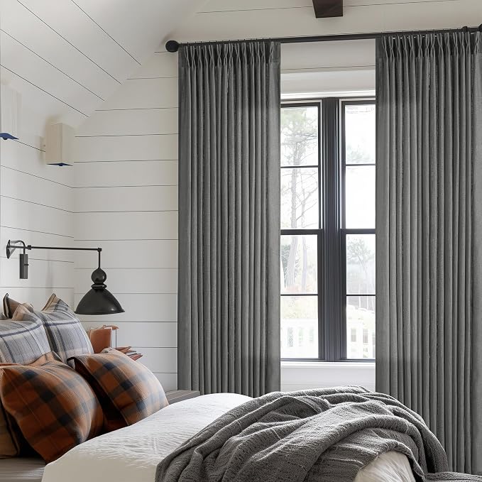 Charcoal Grey Pinch Pleated Linen Sheer Curtains 90 Inches Long 2 Panels | - Image 6