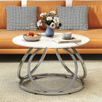 O&K FURNITURE Silver Coffee Table, Round Coffee Table Faux Marble Veins - Image 5
