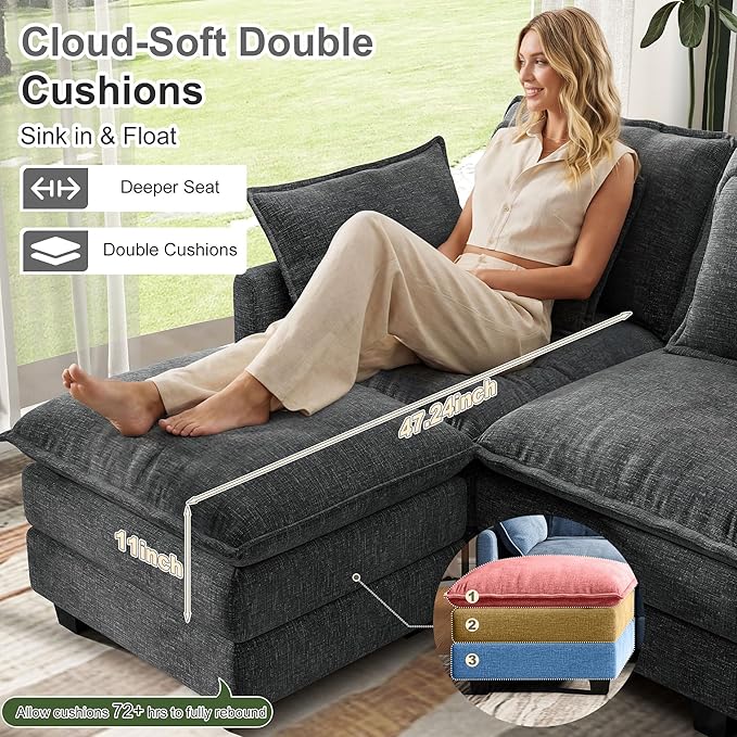 107" Cloud Couch Sectional, U Shaped Modular Sectional Sofa, 4-Seat Deep Seat - Image 4