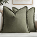 MIULEE Linen Fringe Decorative Euro Throw Pillow Covers Olive Green 22x22 | Set by MIULEE