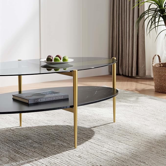 LumFurn Oval Glass Coffee Table, Mid-Century Modern Design, L43 x W22 x H17 inch - Image 6