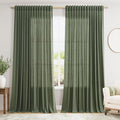 Olive Green Large Window Curtains Light Filtering Semi Sheer Privacy Linen by Nanspring