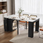Extendable Dining Table with 3 Removable Middle Leaves, Mobile Rolling Island - Image 3