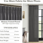 90 Inch Charcoal Gray Pleated Linen Light Filtering Memory Trained Curtains | - Image 4