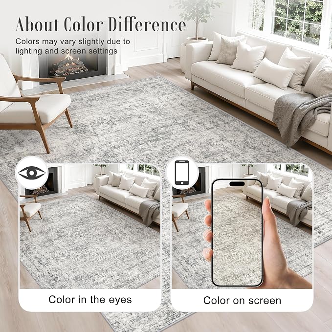 2.6x8 Washable Runner Rug：Modern Abstract Soft Carpet Black Grey | - Image 4
