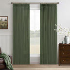 Green Linen Pinch Pleated Semi Sheer Curtains by Twodrapes