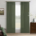 Olive Green Linen Pleated Curtains Semi Sheer Boho Curtain 50Wx80L 2 Panels | by Twodrapes