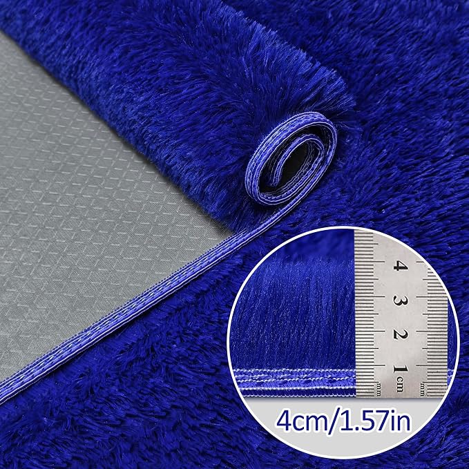 2x6 Bedside Area Rugs for Bedroom Soft Fluffy Shag Navy Blue Rug for Hallway - Image 5