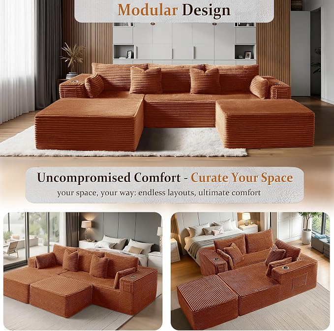108" Cloud Sectional Couch, Comfort U Shaped Boneless Couch - Image 6