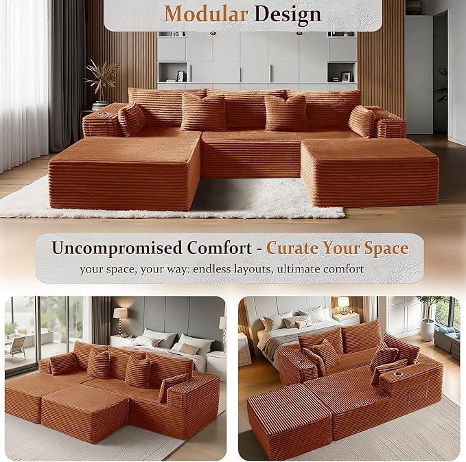 108" Cloud Sectional Couch, Comfort U Shaped Boneless Couch - Image 6