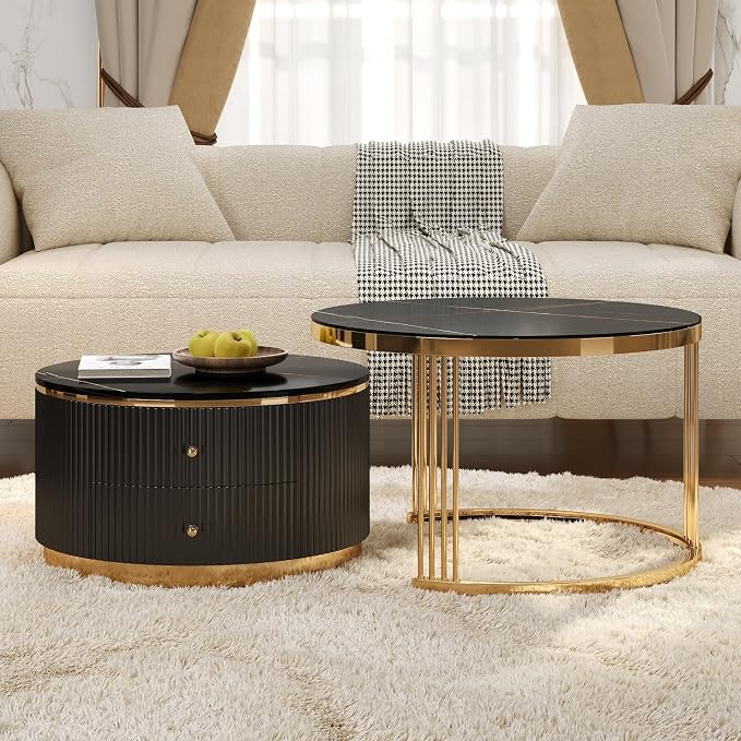 Merax 2-Piece Round Nesting Coffee Table Set - Image 7