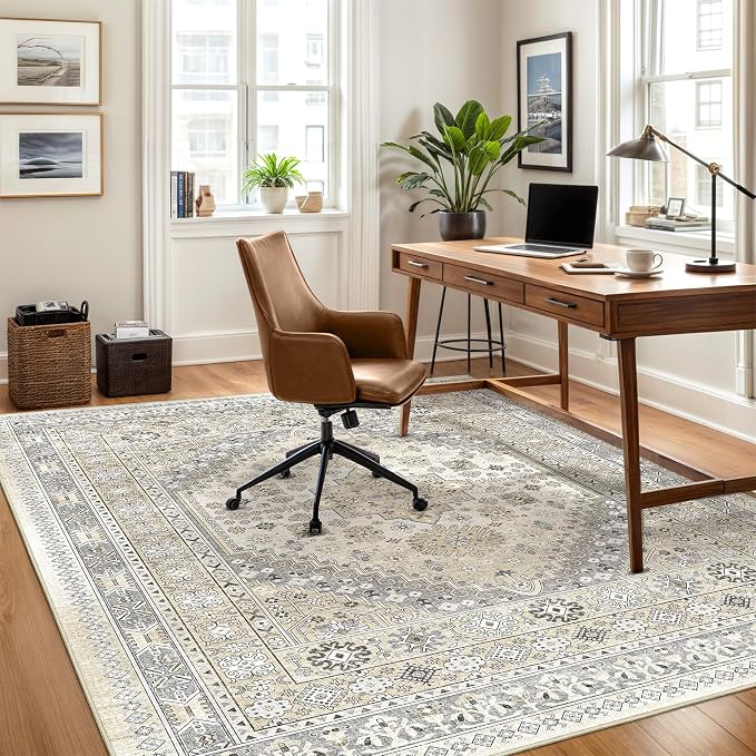 Area Rugs 5x7 Washable Rugs for Living Room, Ultra-Thin Soft Floral Vintage - Image 4