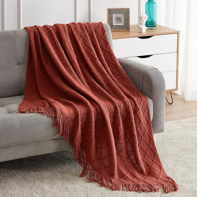 BOURINA Burgundy Throw Blanket 50 x90 Inches Throw Textured Solid Soft Sofa - Image 4