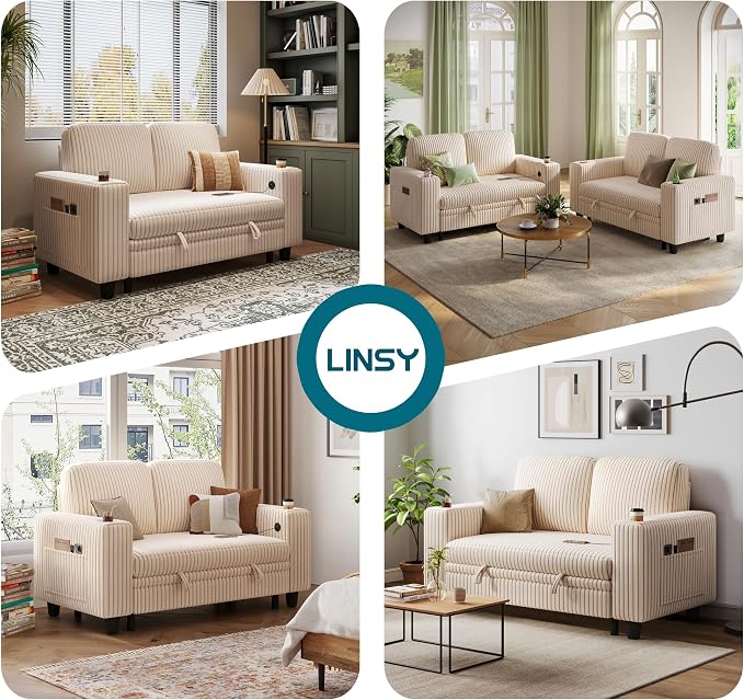 LINSY HOME Sectional Sleeper Sofa Bed, Corduroy Pull Out Couch - Image 6