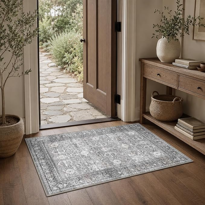 Schweek 2x3 Entryway Rug Non-Slip Washable Vintage Area Rugs Grey Door Mat | by Schweek