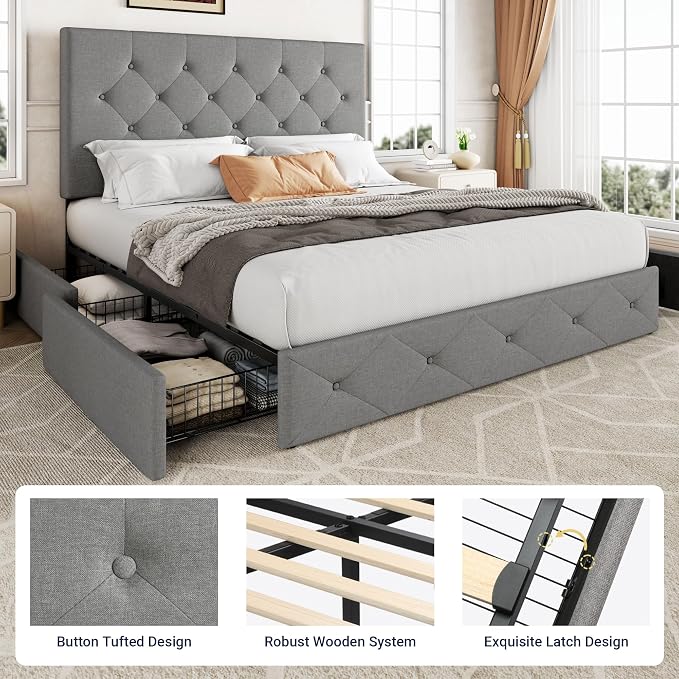 Allewie Upholstered Queen Size Platform Bed Frame - Image 6