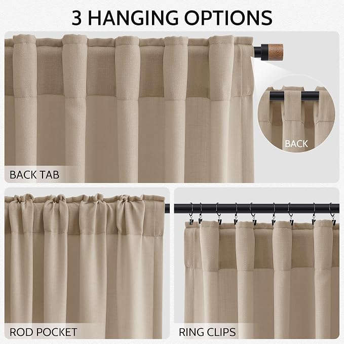 Sepia Beige Linen Curtains 84 Inch Length 2 Panels Set - Image 2
