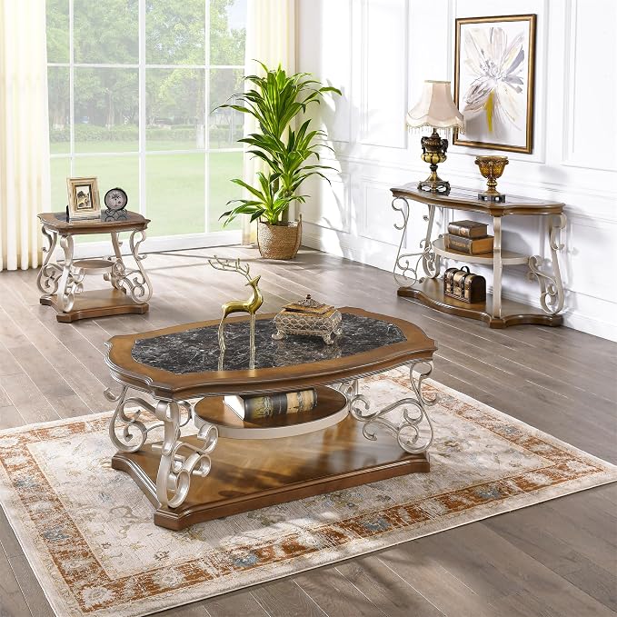 26.2'' 2-Tier Square End Table Marble Paper Top Coffee Table - Image 6