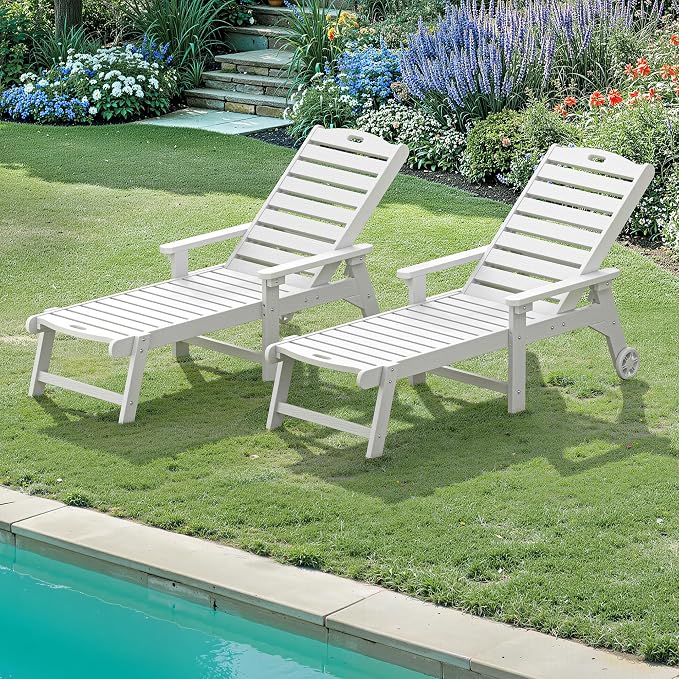 LUE BONA Lounge Chair Outdoor Set of 2, HDPS Chaise Lounge Outdoor by LUEBONA
