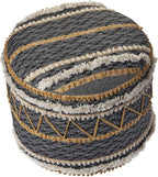 LR Home Black/Tan Coastal Striped Hand-Woven Cotton Ottoman Pouf - Image 3