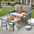 Wicker Patio Furniture Set High Back Loveseat Sofa Couch Armchair Coffee Table - Image 6