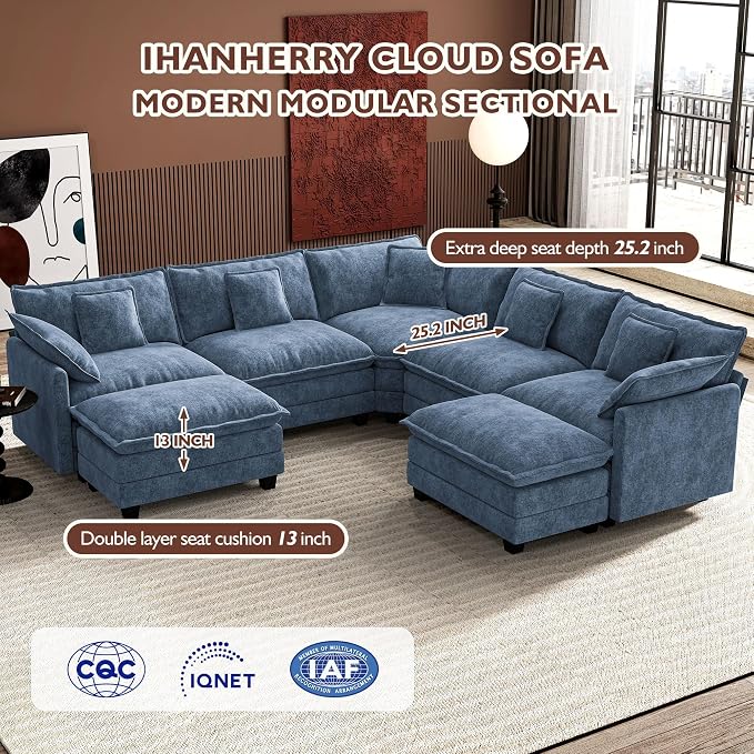 Ihanherry 114" V-Shaped Modern Sofa Modular Sectional Cloud Couch - Image 3