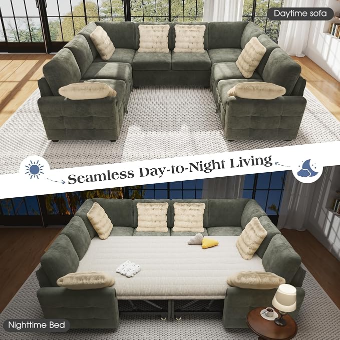 Ihanherry Large U-Shaped Sectional Sofa Bed, 8-Seater Convertible Sleeper - Image 3