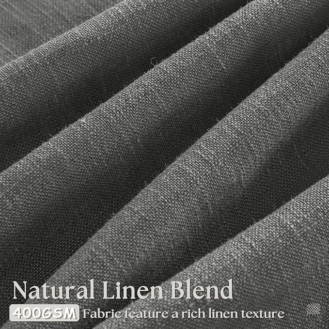 Dark Grey 80 Inch Pinch Pleated Linen Semi Sheer Curtains 2 Panel Set | - Image 3