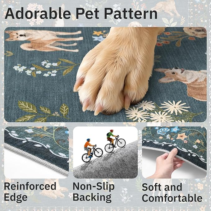 Soalmost Dog 8x10 Area Rugs for Living Room, Washable Soft Rug Navy Blue | - Image 7