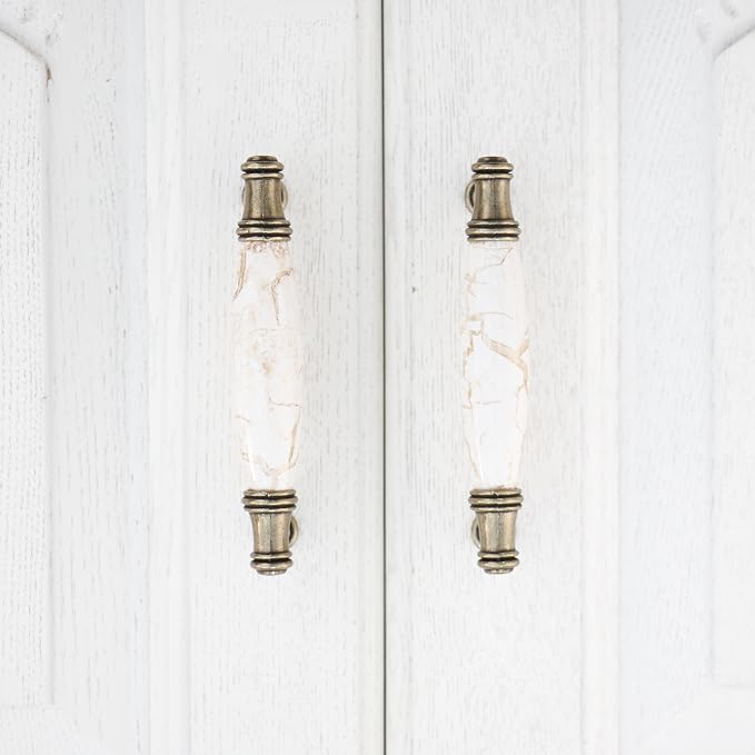 Set of 4 Marble Ceramic Handle Antique Cabinet Door Pull Modern Euro Style - Image 5