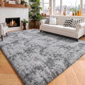 Amdrebio Tie-Dyed Light Grey Fluffy Area Rug 4x6 by Amdrebio