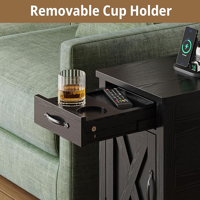 IRONCK End Table with Charging Station, Narrow Side Table - Image 8