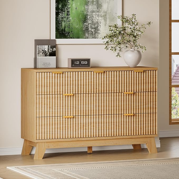 BORNOON Fluted 7 Drawer Dresser, 47.2" Wide Modern Boho Chest of Drawers by BORNOON