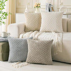 Set of 4 Neutral Decorative Throw Pillow Covers 24x24 Inch Corduroy Pillow by Cozoomy