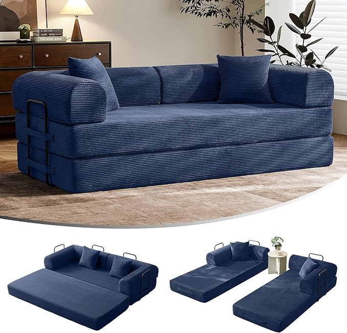 79" Convertible Sofa Bed with Fixed-Shape Frame & Removable Armrests, Modular by SAVENICA