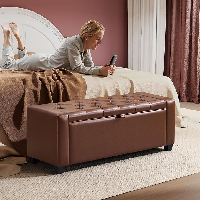 GRAINELL Storage Ottoman Bench, Upholstered Tufted Bedroom Bench by Unknown
