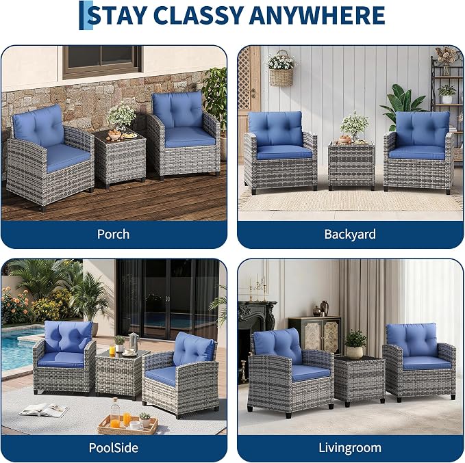 3-Piece Patio Furniture Set, Outdoor PE Rattan Chair - Image 7