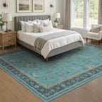 Large Boho 8x12 Teal Green Washable Living Room Rug - Image 3