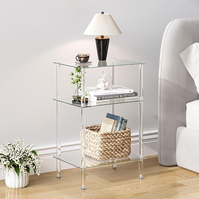 Tempered Glass Side Tables Set of 2 Acrylic End Table - Image 2