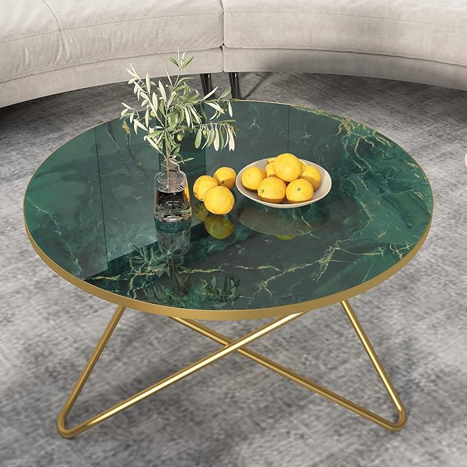 HLR Round Coffee Table with Green Faux Marble Top by HomeDeservesaRelaxLiving