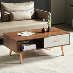 Coffee Table with Storage, Mid Century Boho Wood Center Table with Open Storage by Ganooly