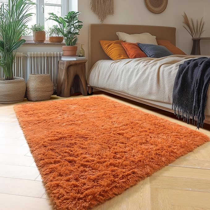 Amdrebio Burnt Orange Fluffy Shag Rust Small Area Rug 3x5 - Image 5